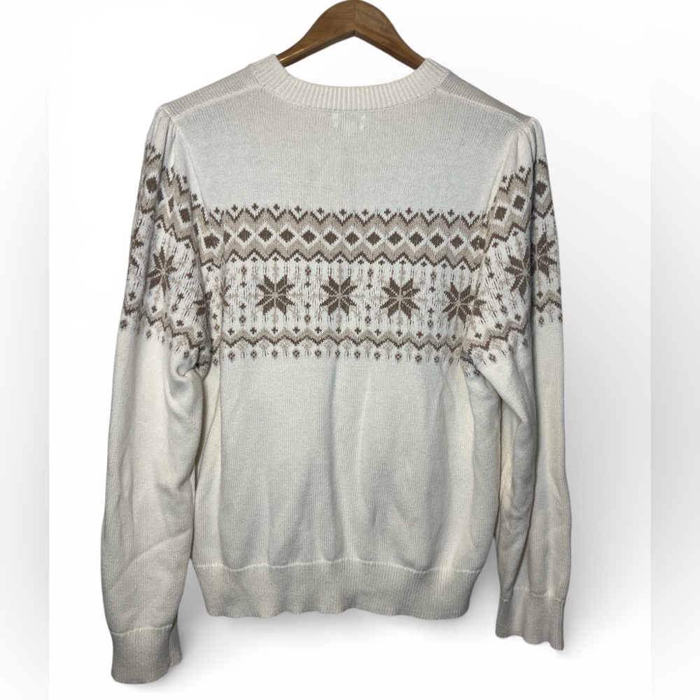 J. Crew Women Fair Isle‎ Snowflake Crewneck Cotton Sweater Ski Lodge Apres Knit - Picture 2 of 4